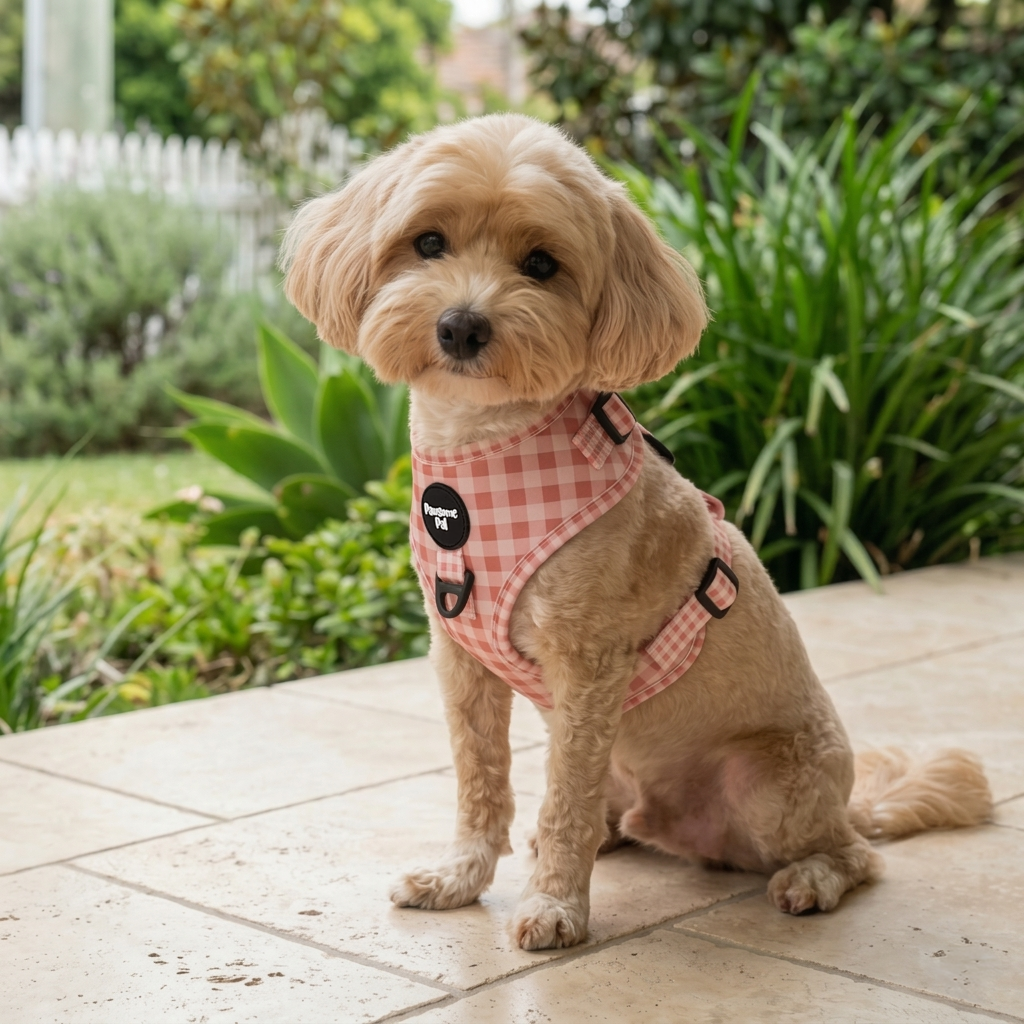 Peach Gingham Dog Harness