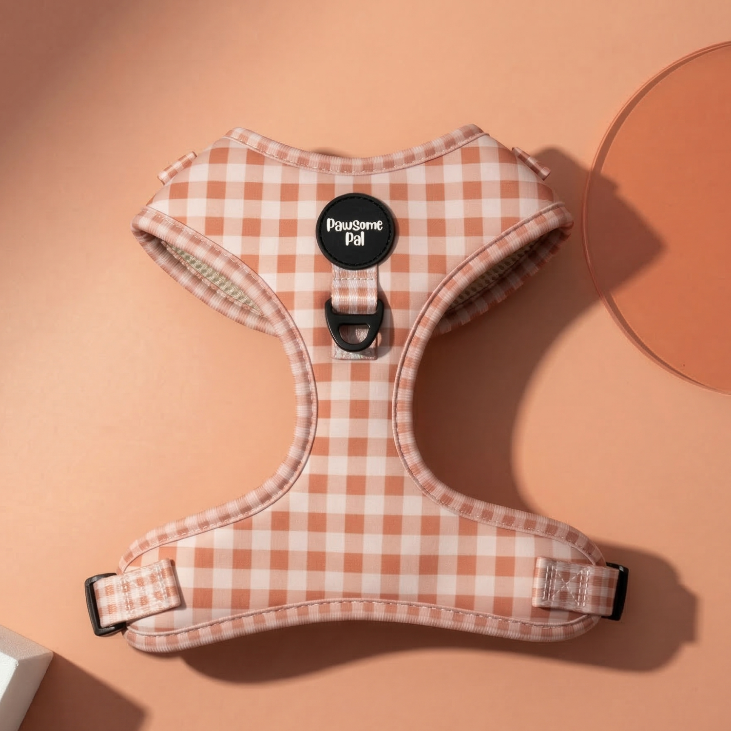 Peach Gingham Dog Harness