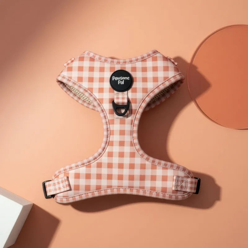 Peach Gingham Dog Harness