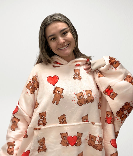 Teddy Hearts - Wearable Blanket